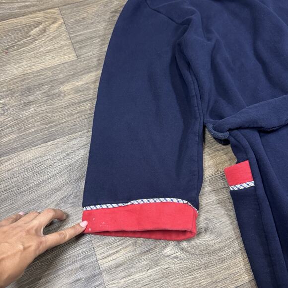 Vintage CHRISTIAN DIOR Blue Red Fleece Bath Robe Lounging Tie Belt Mens L - Picture 11 of 14